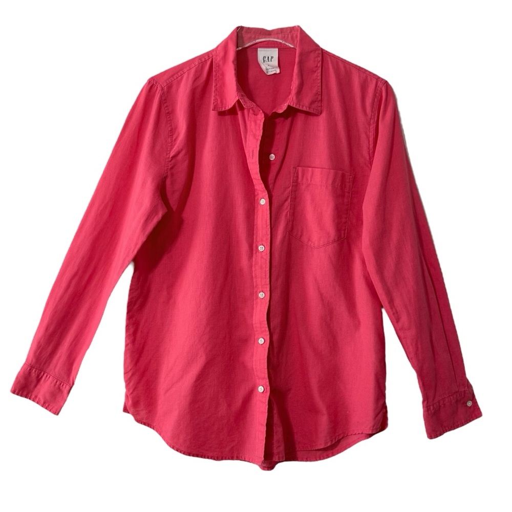 Linen Cotton Gap Salmon Pink Button Down Collared Boyfriend Shirt Size Small